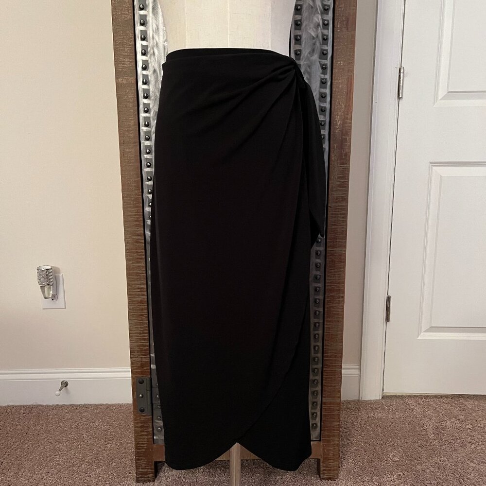 Roz & Ali Faux-Wrap Draped Tulip Midi Skirt - Size Large